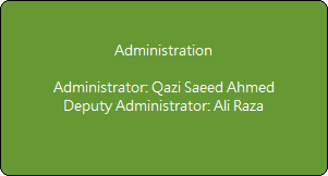 Administration

Administrator: Qazi Saeed Ahmed
Deputy Administrator: Ali Raza